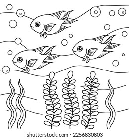 design aqua fish outline coloring page for kid