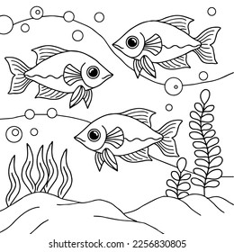 design aqua fish outline coloring page for kid