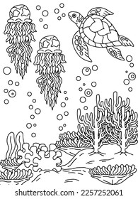 design aqua fish outline coloring page for kid