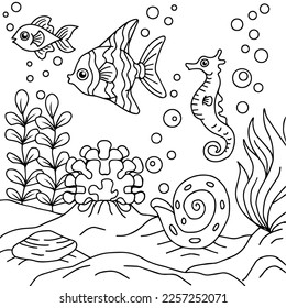design aqua fish outline coloring page for kid