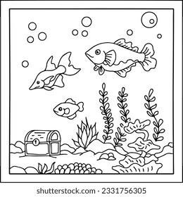 design aqua fish outline coloring page for kid