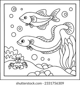 design aqua fish outline coloring page for kid