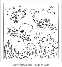 design aqua fish outline coloring page for kid