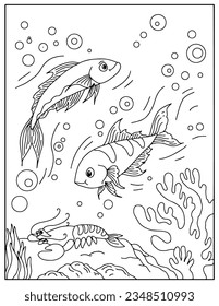 design aqua fish outline coloring page for kid