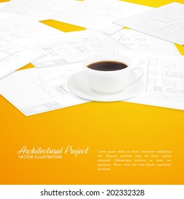 Design architecture  with a cup of coffee. Vector illustration.