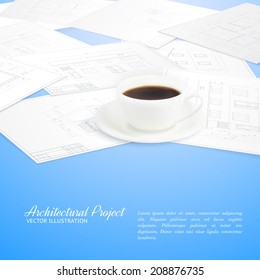 Design architecture  with a cup of coffee. Vector illustration.