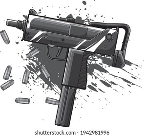 design of army uzi weapon with bullets ad blood