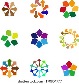 Design arrow logo element. Colorful abstract circle pattern.
