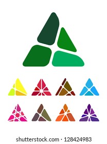 Design arrow logo element. Crushing abstract triangle pattern. Colorful precious stone icons set. A and V icon set.