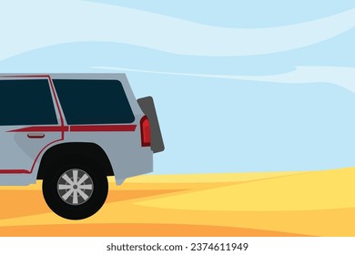 Design art of car in the desert with blue background