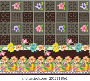 Design Art Digital Textile Design For Shirts And Dupatta Colorful Flowers