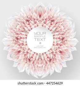 Design   art element    abstract kaleidoscopic rosette consisting reflections red  white garden Dahlia flower neutral grey background for  6 radial symmetry 