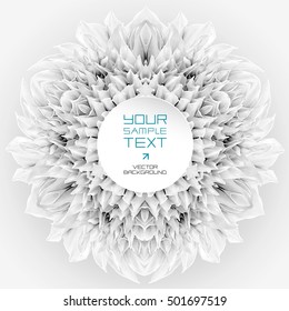 Design   art element    abstract kaleidoscopic rosette consisting reflections grayscale flower and round paper label