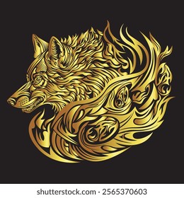 The design art of a fire wolf in a fierce pose attacking the enemy. Suitable for t-shirts, tattoos or other prints.