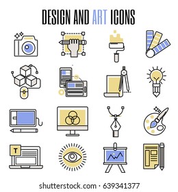 Design and art icons in flat design artistic entertainment symbols graphic color creativity collection vector illustration.