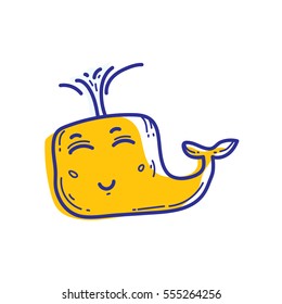 Design of an artistic cute fun illustration of smiling whale vector that can be use in poster, website, app, article, tattoo, flyer.