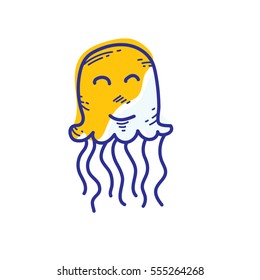 Design of an artistic cute fun illustration of smiling jellyfish vector with that can be use in poster, website, app, article, tattoo, flyer.