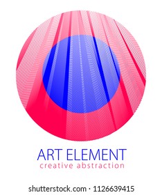 Design artistic element of great lines surface texture in a shape of circle. Vector abstract 3d perspective background for layouts, posters, banners, print and web. Trendy and cool.