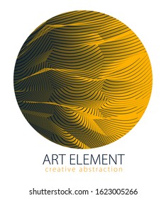 Design artistic element of great lines surface texture in a shape of circle. Vector abstract 3d perspective background for layouts, posters, banners, print and web. Trendy and cool.