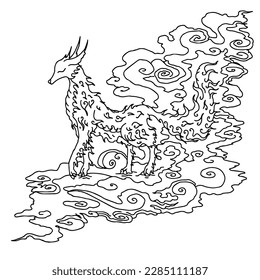 Design asian spirit fox element outline art