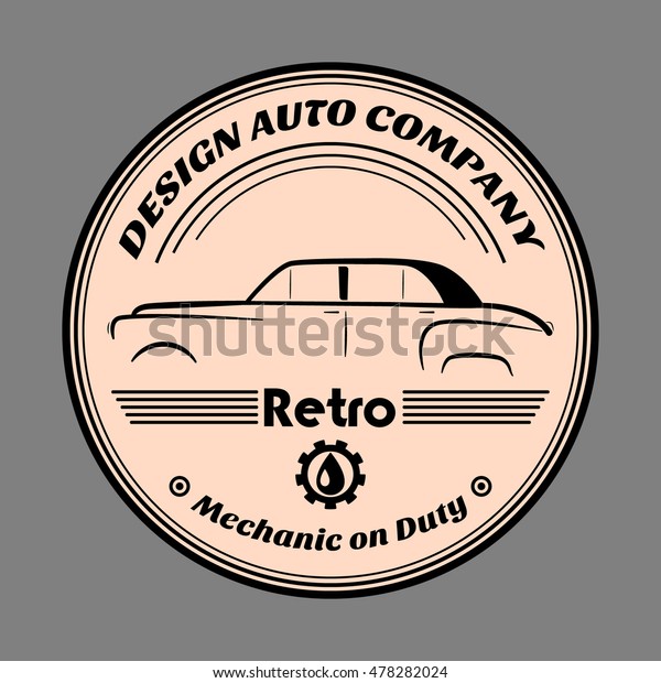 Design auto company retro logo.
Label mechanism, badges and objects. Vector illustration.
