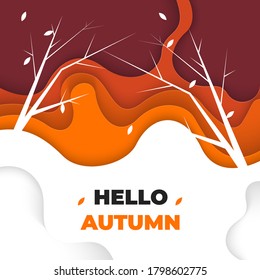 design of autumn celebration with paper cut shapes, brown and orange color, for social media use