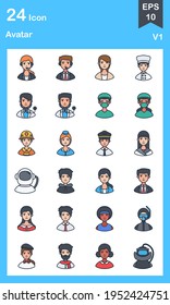 The design of the avater filled icon pack vector illustration, this vector is suitable for icons, logos, illustrations, stickers, books, covers, etc.