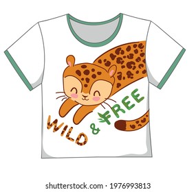 Design of baby print for T-shirt. Cute leopard tropical illustration vector. Sketch of children's T-shirt 
