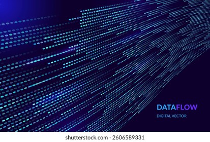 Design background for Big Data, Data Flow, Cybersecurity, Science or Finance for banner, web-design, brochure, background, visualization. Lines Dots and Particles Vortex. Premium Branding Vector