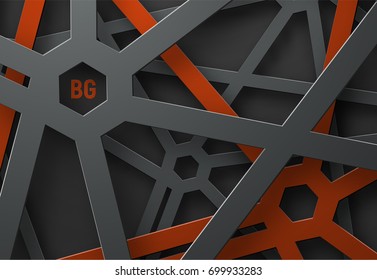 Design a background with a cobweb of black and red lines and hexagons at their intersection. Abstract grid template for posters, flyers or sites. Vector illustration