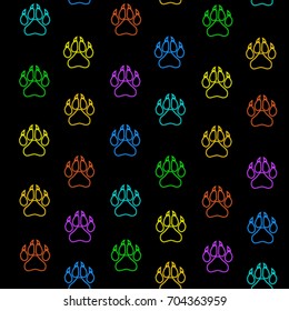 Design background. Color traces of paws on a black background