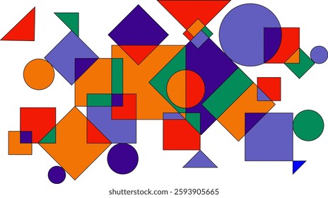 design background decorations modern simple abstract geometric shapes in Bauhaus style bright green blue orange red shapes overlapping circles squares and triangles web design decorations