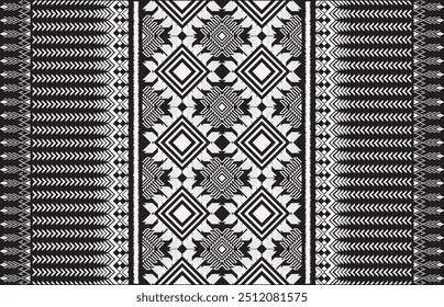 Design for Background, Frame, Border, or Decoration with Persian Ethnic Aztec Pattern Illustration in black and white color. Native Indian, Navajo, Inca Design, Ikat, geometric pattern
