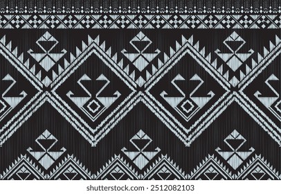 Design for Background, Frame, Border, or Decoration with Persian Ethnic Aztec Pattern Illustration in black and white color. Native Indian, Navajo, Inca Design, Ikat, geometric pattern