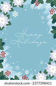 Design background frame with snowflakes and winter plants	
