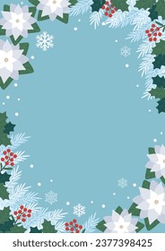 Design background frame with snowflakes and winter plants	
