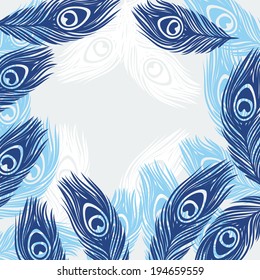 Design background with hand drawn feathers peacock.