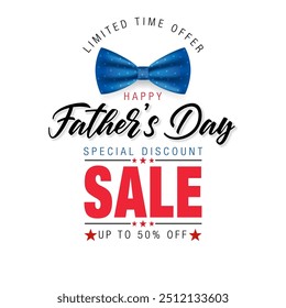 Design, background with handwriting text and bow tie for Father's day celebration event, sales and commercial events; Vector illustration.