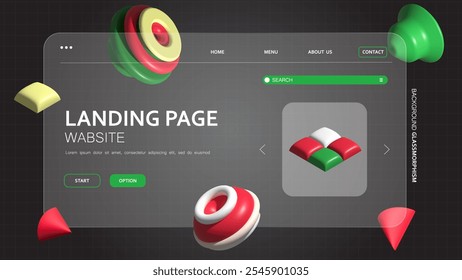 Design background a landing page featuring a 3D abstract geometric style in Christmas colors.
