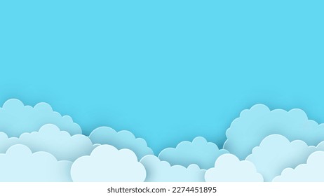 Design of a background with paper cut clouds on blue background. Vector illustration