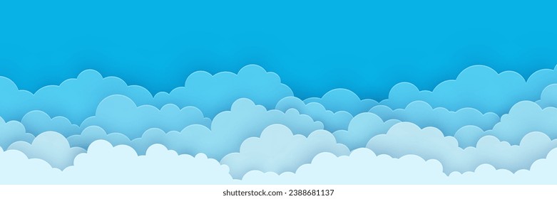 Design of a background with paper cut clouds on blue background. Vector illustration