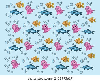 Design Background Pattern Ocean Fish Cute