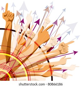 Design background with pointing hands and arrows, vector illustration.
