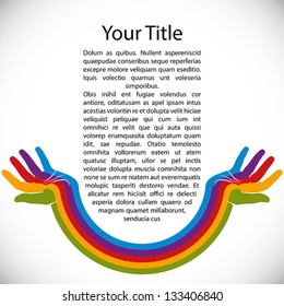 Design background with rainbow painted hands, vector illustration.