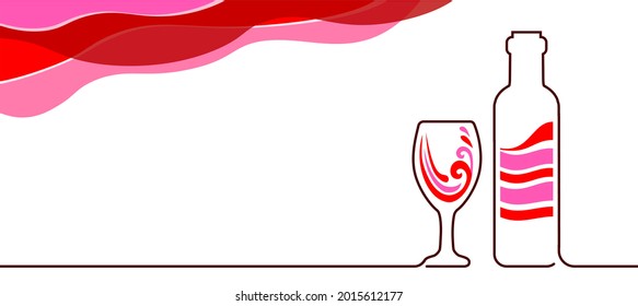 Design background for Restaurant, bar or alcoholic store. Full Bottle wine. Red Wine bottle and glass. Vector illustration. free space for the text.