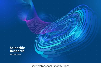 Design background for Science or Finance, Cybersecurity, Cloud tech, big Data for banner, Brochure, Presentation, Background, Visualization. Circular Dots, lines, spirals, Particles. Premium Branding