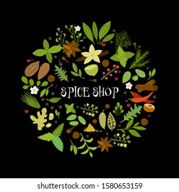 Design background for spice shop. Vector illustration
