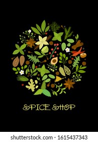 Design background for spice shop. Vector illustration