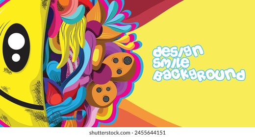 Design Background Vector with Icon Smile Doodle Template for Poster, Banner, Flyer, Brochure, Social Media Content 