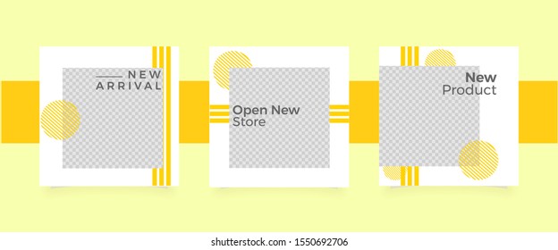 Design backgrounds for new arrivals, open new store, new product. Yellow background template social media. Simple and chic multipurpose banner.